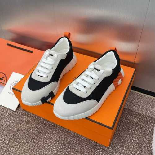 爱马仕 Hermes 2024春夏经典情侣款 Bouncing 休闲系带百搭运动鞋 H家厚底时尚风格拼色跑鞋 材质：鞋面进口环保透气科技面料拼接进口羊猄皮+水染