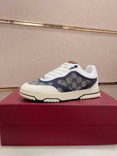 工厂价 : Gucci Re-Web运动鞋 面料：头层里面牛皮和经典双g帆布 里皮：头层牛皮 大底：橡胶大底 跟高3.5 平底 系带固定 全套包装 码数：38-