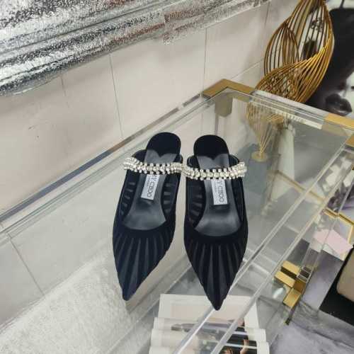 JIMMY CHOO 爆款尖头水钻高跟鞋钻带半拖凉鞋面料：进口丝绒拼网内里：小羊皮 大底：意大利真皮大底 码数：35～39 33 34 40 41 42定制不退
