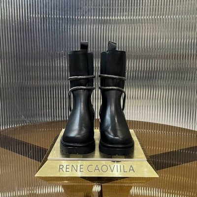 秋冬新款 Rc蛇形缀饰松紧拼皮一脚蹬厚底粗跟切尔西cleo Combat机车靴商品描述：坚韧不拔的都市风与活泼动人的闪亮触感之间的巧妙融合 经典的机车靴设计，弹