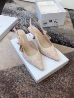 橙子出厂价 迪奥 Dior 春夏最新色 J'ADIOR 织带后空凉鞋 五朵花网纱款Jardin d’Hiver 提花刺绣字母logo蝴蝶结拼色蕾丝高跟鞋女鞋跟高