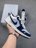 nike jordan air jordan 1“闪电联名 米白灰蓝” 高端定制 低帮 复古 减震 防滑 耐磨 篮球鞋 定制鞋盒 大厂纯原品质出货 超高清洁度
