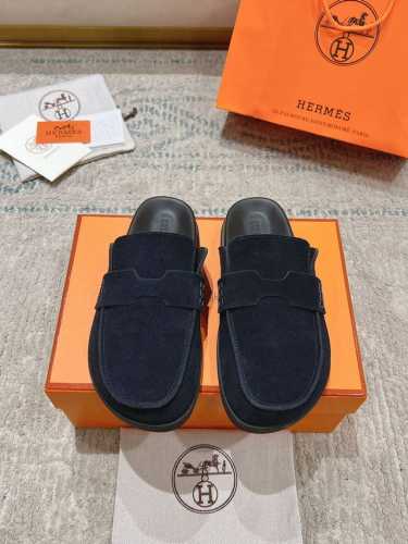 顶级代购版本NEW .HERME*爱马仕 穆勒半拖包头勃肯拖鞋面料：进口牛反绒面料大底：原版开模TPU 防滑耐磨大底内里：进口牛皮跟高：平底原版定制版本、专柜原