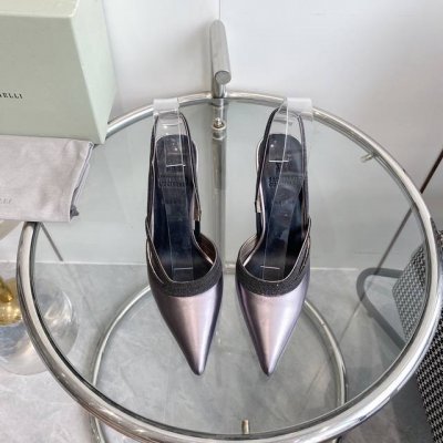 平底 高跟 Brunello Cucinellibc经典小尖头露后跟高跟鞋 单鞋 顶级品质 进口小羊皮面&牛皮面&进口麂皮面，原版定制纯铜镶珠装饰 牛皮内里 意