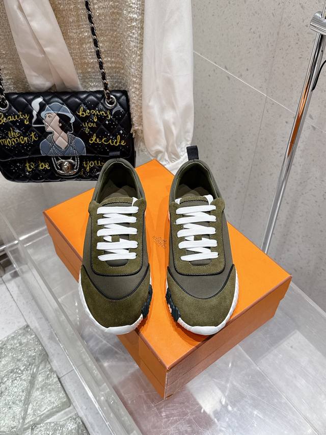 顶级版 情侣款390 男码10 hermes 爱马仕 Bouncing男女同款休闲运动鞋 情侣款麂皮拼网面休闲鞋 女码 35-41（40、41不退换） 男码 3