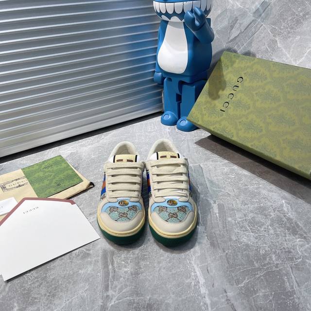 出厂350（带钻）Gucci———全新升级Gucci小脏鞋情侣款 2024早春新款……Gg系列做旧休闲小脏鞋走秀款 原版开发代购级别版本……金属双G水晶圆柱形标