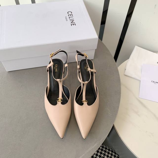 小牛皮蜥蜴皮：245 蛇皮：410￥ celine 2023春夏小猫跟，尖鞋头造型，柔美的露脚设计，脚踝绑带。 triomphe T字绑带设计，配有金属 Tr