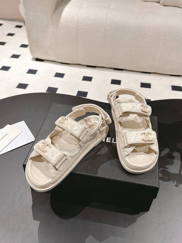 -【*】 - 【皮面:P440/ 布面:P420】 - 【35-42】41 42定做不退换 chan*L 小香C家2025 P 新款沙滩鞋魔术贴凉鞋蝴蝶结拖鞋