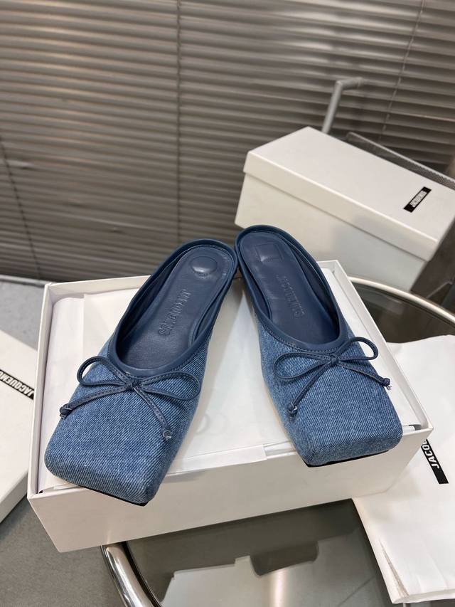 出厂P380 jacquemus 法国巴黎品牌新款蝴蝶结方头芭蕾舞鞋 半拖 鞋面：原版牛仔面/羊皮面 大底：意大利真皮大底 码数：35-41（40/41定做不退
