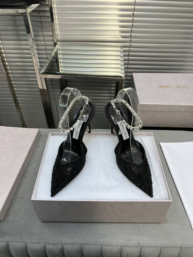 p400 jimmy Choo｜吉米周24S春夏新品踝钻链奢华钻跟高跟鞋 网纱水钻高跟鞋每次Jc一出网纱系列都是仙气飘飘 这次网纱搭配水钻特别闪烁迷人 呈现出温
