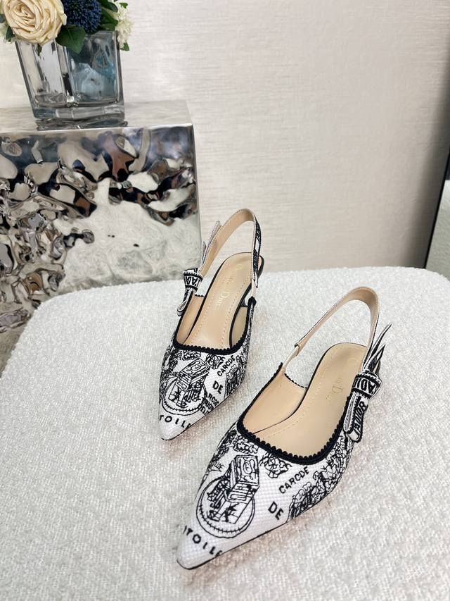 橙子出厂价140 迪奥 Dior 春夏最新色 J'adior 织带后空凉鞋 jardin D’Hiver 提花刺绣字母Logo蝴蝶结拼色蕾丝高跟鞋女鞋 跟高：平