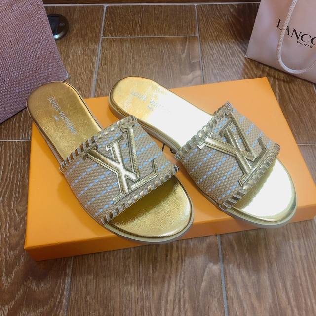 出厂：120 lv编织拖 金属面料+手工编织材料 35-40