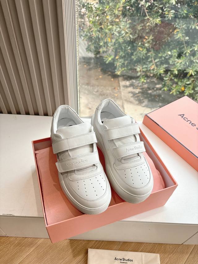G035代购级别现货供应高版Acne Studios经典魔术贴平底笑脸真皮休闲板鞋运动女鞋小白鞋 面料：牛皮 内里：原版网 鞋底：原版开模 尺码：35-41 4