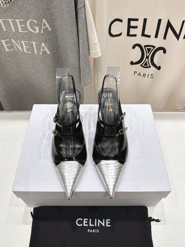 高版本出厂 Celine 赛琳2025Ss夏季新品简易尖头高跟凉鞋～ 复古简约又时尚 上脚舒适.百搭.显瘦，超有气质～百搭日常着用都是一绝的单品！小平跟轻松无压