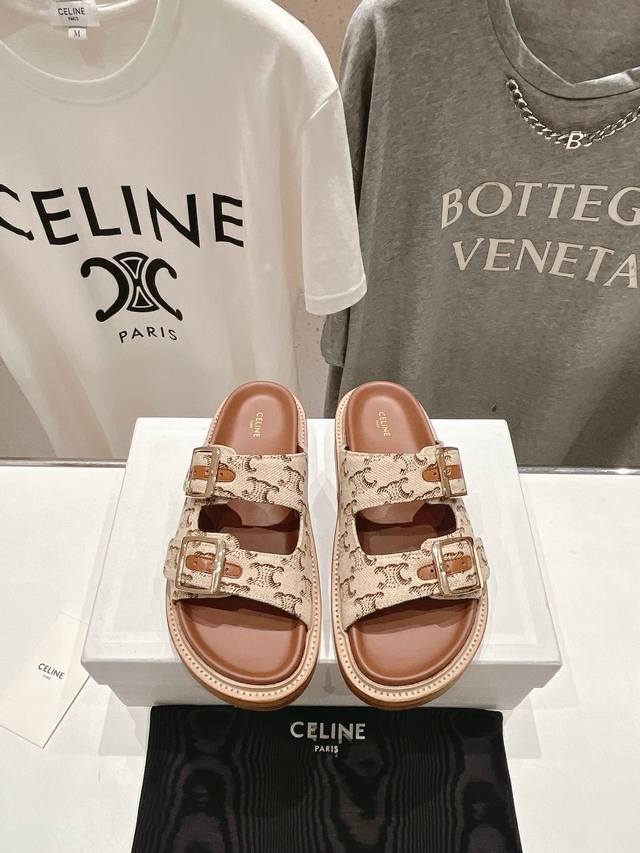 Celine*塞琳春夏新款勃肯半托凉拖鞋高级感十足 思琳网红Ins种草神器、非常复古风、气场十足单品、设计风格非常新颖、高档且非常舒适.原版一比一定制 双扣的C