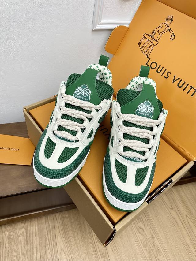 情侣款 不飞机盒-10全套包装带飞机盒 顶级版本Lv Skate Sneaker情侣四叶草运动滑板鞋休闲球鞋 官网限定款复古篮球运动鞋！ Lv Skate无疑是