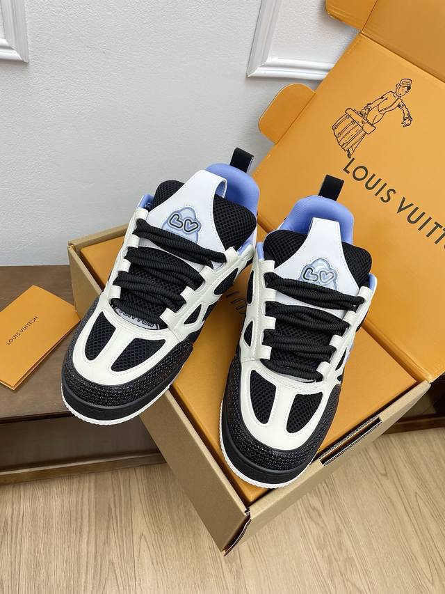情侣码 不飞机盒-10全套包装带飞机盒 顶级版本Lv Skate Sneaker情侣四叶草运动滑板鞋休闲球鞋 官网限定款复古篮球运动鞋！ Lv Skate无疑是