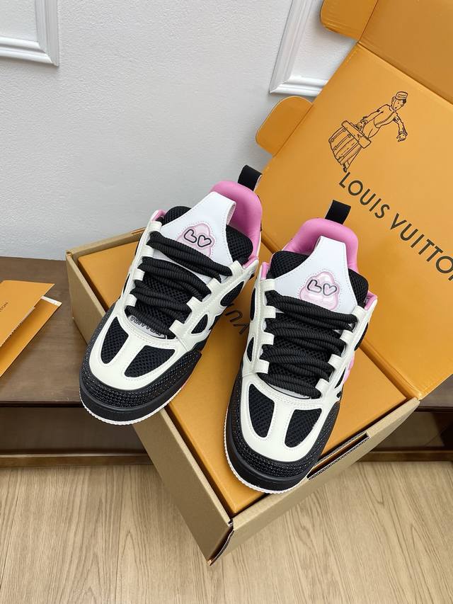 女码 不飞机盒-10全套包装带飞机盒 顶级版本Lv Skate Sneaker情侣四叶草运动滑板鞋休闲球鞋 官网限定款复古篮球运动鞋！ Lv Skate无疑是奢