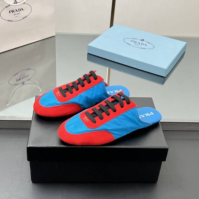 工厂P价 高品质 ！！Prada 普拉达新款德训鞋，Collapse再生尼龙与绒面皮革弹力运动鞋 女士芭蕾舞鞋 鞋垫加厚小羊皮，踩上去无比舒适，有支撑感，又包裹