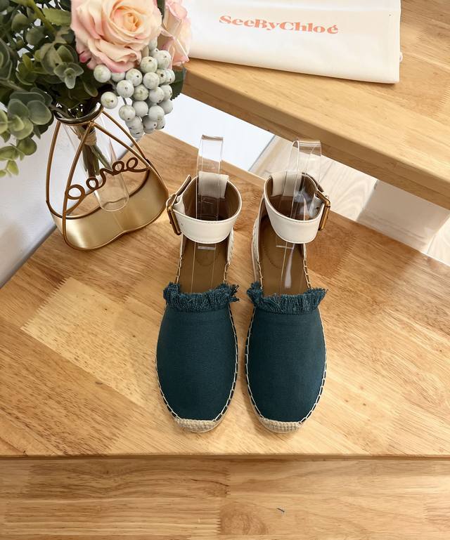 布面 Chloe 蔻依 顶级代购货，最高版本，渔夫鞋 专柜早春 新款 Chloe帆布字母渔夫鞋系列， 爆款单鞋，上脚很美。 购入正品原版Build。 正品级顶级