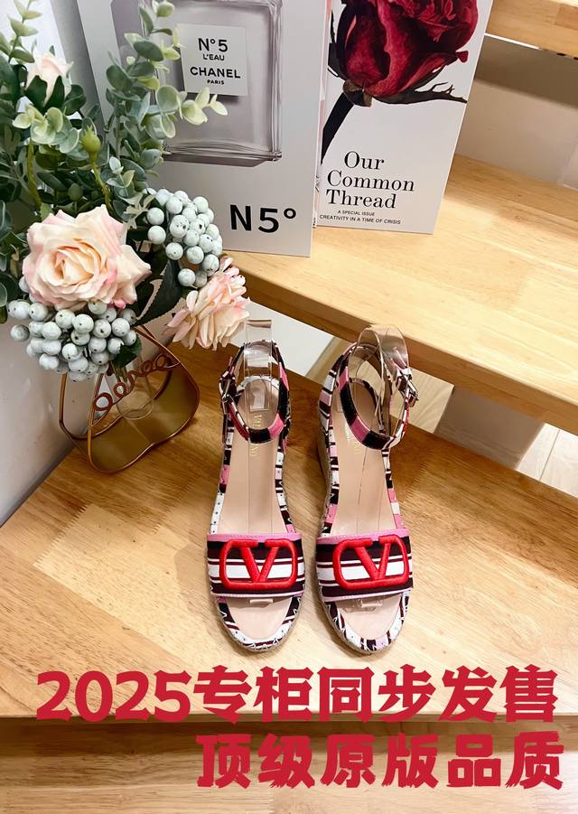 Valentino Garavani 华伦天奴 印花帆布新款坡跟渔夫鞋 - 绣Vlogo标志 - 帆布鞋 -跟高8.5 - 橡胶大底 - 意大利制造 -36-4