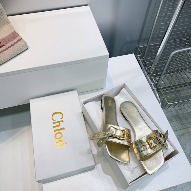 高品质出厂 ！顶级品质Chloe 蔻依25春夏新款绝美蝴蝶结扣带方头平底拖鞋！时尚界久违的极简之美 经典时尚配色 毫不费力的优雅风来袭 时髦 精致 绝美 ！ 时