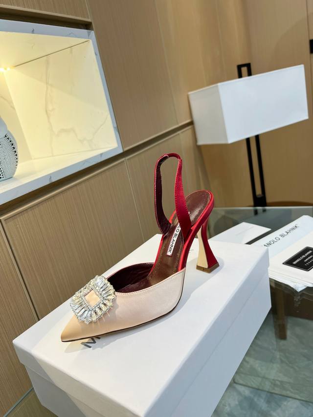 顶级版本 Manolo Blahnik 四季经典款 90毫米“Lurum”施华洛世奇水晶丝绸缎面穆勒鞋高跟鞋 顶级代购版本 超精致一比一零离距打造！用最好料材打
