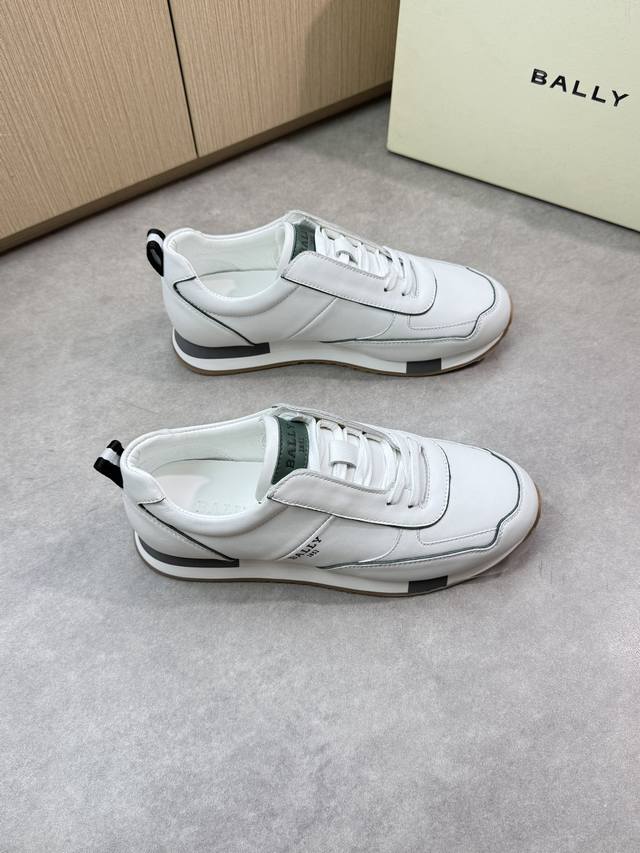 Bally 巴利 -高端品质 原单休闲运动鞋 -鞋面：进口纳帕小牛皮、车引边工艺、反绒小牛皮鞋身.鞋舌；丝印高周波品牌Logo -内里：水染牛皮 -大底：超轻耐