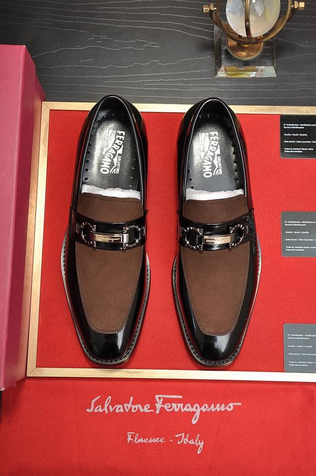 调工厂P价 男装男鞋 运动原单 Ferragamo 菲拉格幕 专柜最新款 原版进口开边上乘牛皮手工编织成+进口羊里+原版奢华金属扣+原版组合大底 对比无压力 3