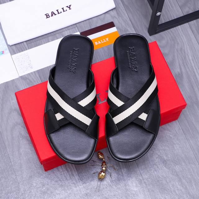 商品商标：Bally 巴莉 交叉拖鞋 正码码数: 38-45 商品材料：鞋面牛皮配织带材料原版大底