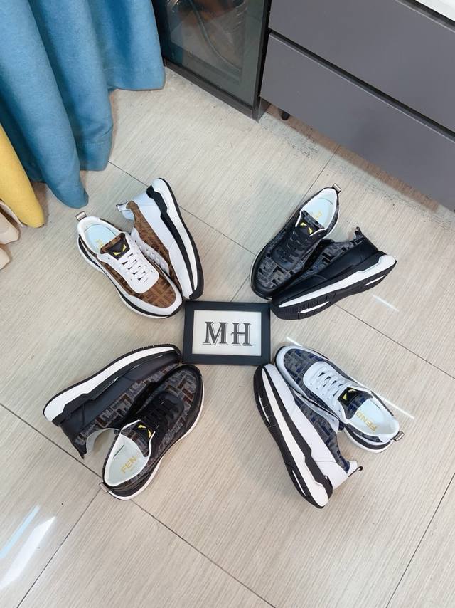 出厂价P Fendi 芬迪经典舒适男士，这款复杂的运动鞋是由柔软的小牛皮真皮内里原版超轻橡胶材质粗纹大底 这种独特的轻薄风格适合这个季节的随意而精致的感性，上脚