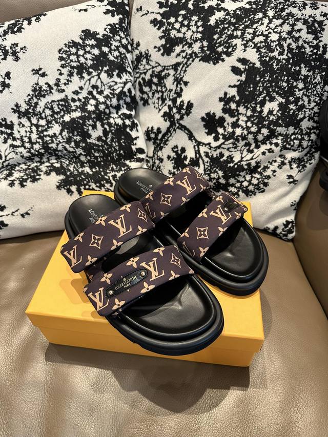 工厂P价 Lv.拖鞋高丝光布 原版Pu水台 橡胶大底，35-46码