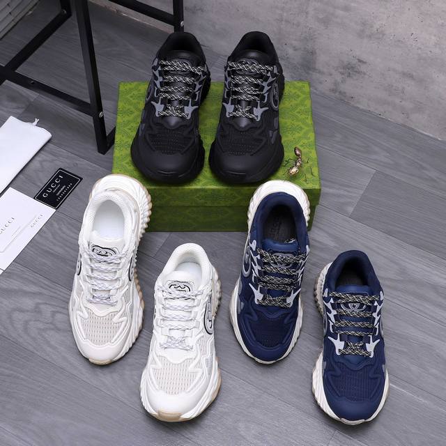 商品商标：Gucci 古驰 休闲鞋 正码码数: 38-46 38.45.46定做不退换 商品材料：精选牛皮拼接透气织布鞋面 网内里 原版大底