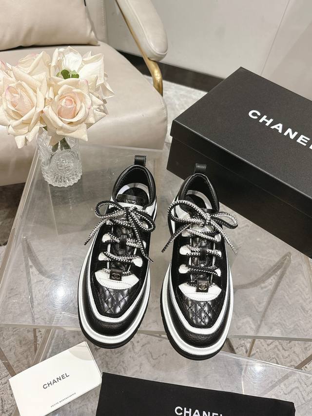 P直销 女鞋 女装 Ch**El2025早春爆款拼色休闲运动鞋 原版1:1开发 面料进口原版材料原版组合大底 码数：35-41