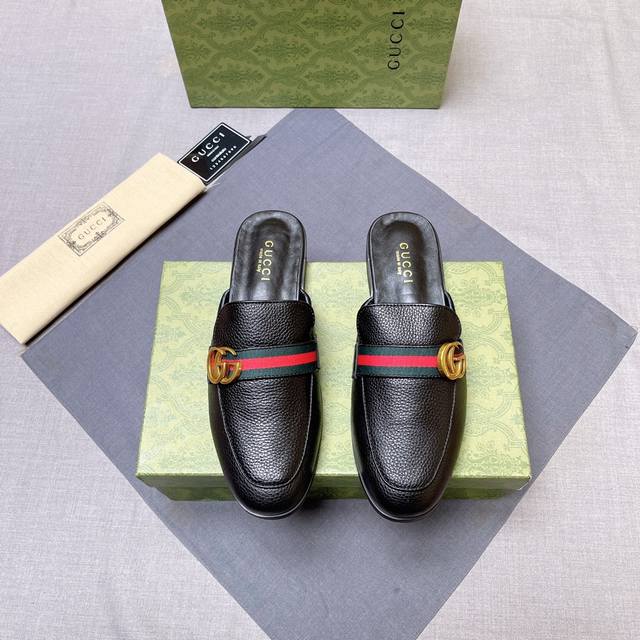 调工厂P价 男装男鞋 运动原单 Gucci 古奇 四季新款半拖男鞋，面料意大利进口头层磨砂牛皮羊皮内里，原版五金扣 原版组合耐磨大底 实物拍摄 上脚十分舒适 3
