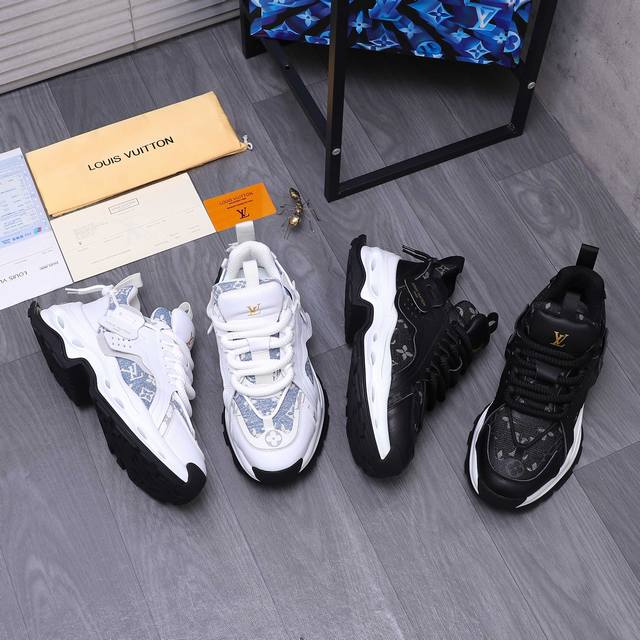 商品商标：Lv [路易威登] 厚底休闲鞋 正码.码数: 38-46 38.45.46定做不退换 商品材料：精选 牛皮拼接牛仔鞋面 网内里 牛皮鞋垫 橡胶大底