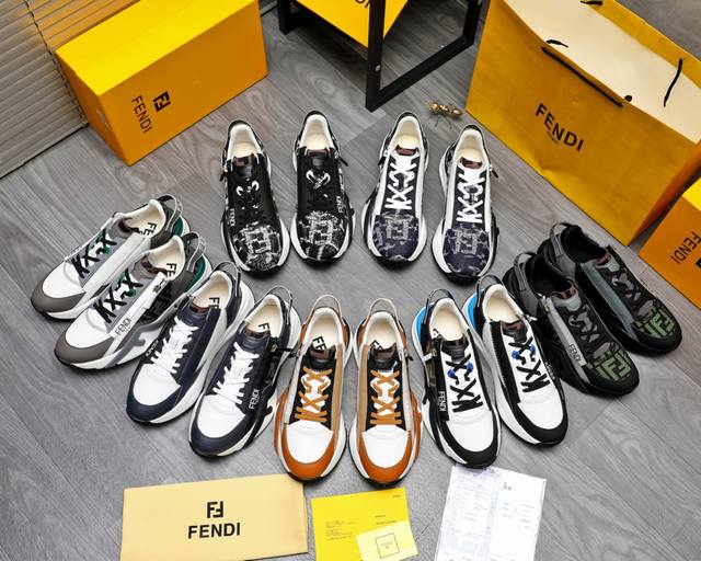 商品商标：Fendi 芬迪 休闲鞋 正码码数: 38-44 45订做不退换 商品材料：精选 牛皮拼接透气织布鞋面 透气网内里 原版大底