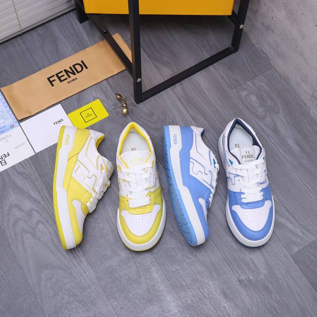 商品商标：Fendi 芬迪 休闲板鞋 正码码数: 39－44 商品材料：精选 头层牛皮拼接鞋面 网内里 原版大底′