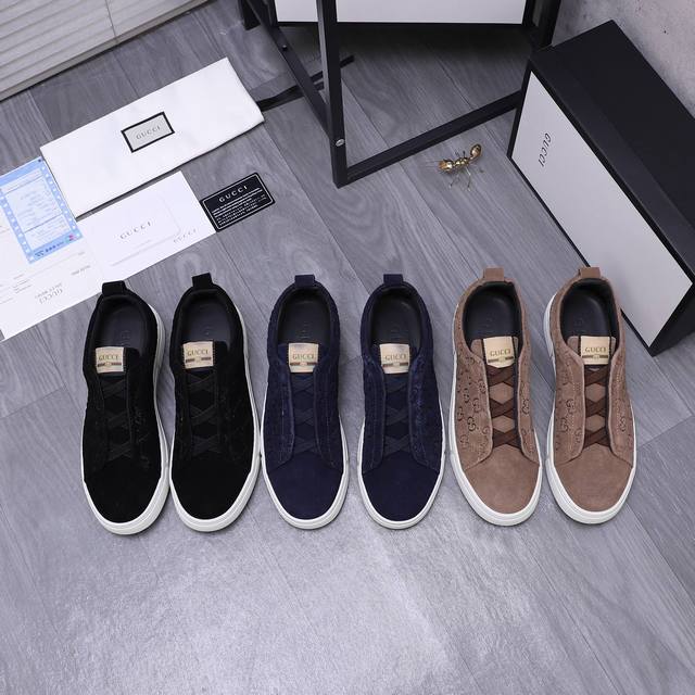 商品商标：Gucci 古驰 休闲鞋 正码码数: 38-44 商品材料：精选牛皮压纹鞋面 牛皮内里 原版大底