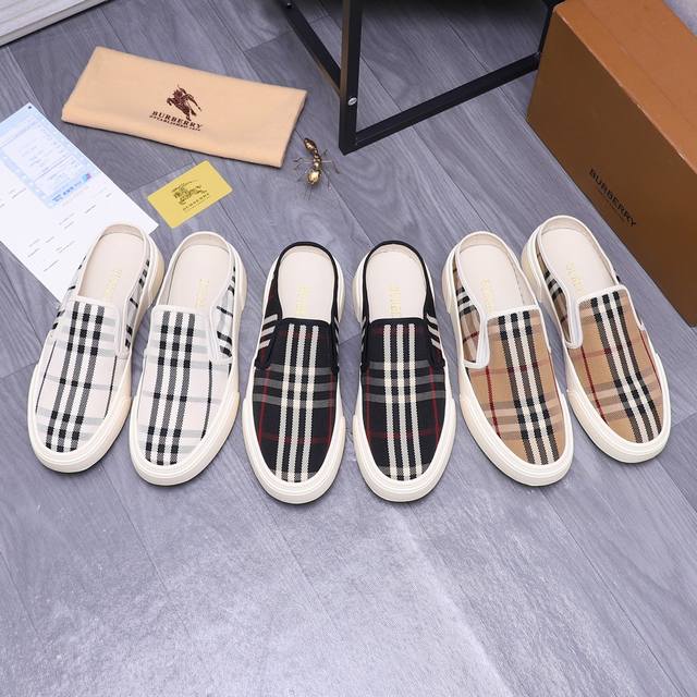 商品商标：Burberry 巴宝莉 半拖 拖鞋 正码码数: 38-44 商品材料：精选经典格纹透气鞋面 猪皮内里 橡胶大底