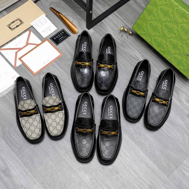 商品商标：Gucci 古驰 休闲套脚皮鞋 正码码数: 38-45 商品材料：精选牛皮压纹鞋面 牛皮内里 原版大底