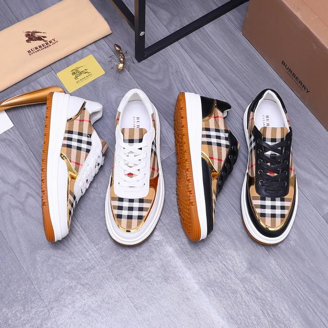 商品商标：Burberry 巴宝莉 休闲鞋 正码码数: 38-44 商品材料：精选经典格纹拼接牛皮鞋面 猪皮内里 橡胶大底