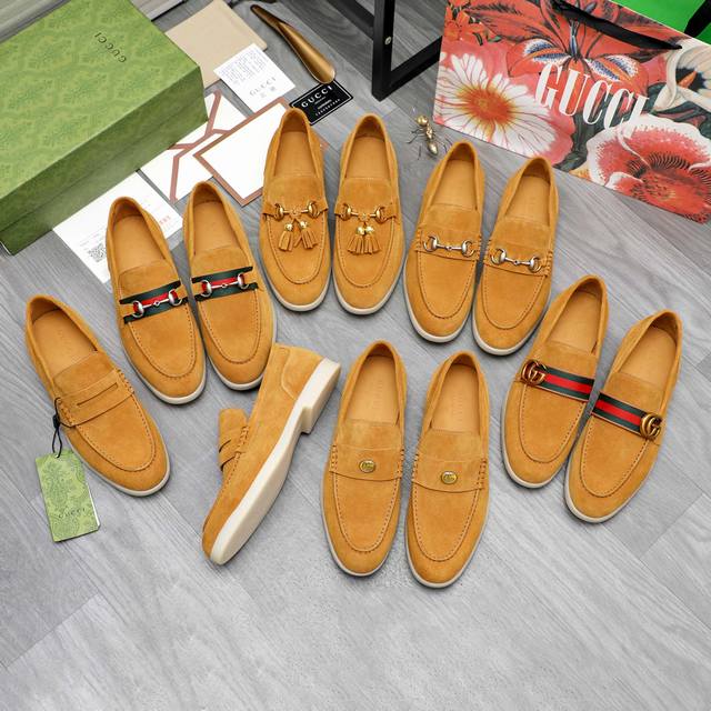 商品商标：Gucci 古驰 皮鞋 正码码数: 39-44 38.45.46要订做 不退换 商品材料：精选磨砂牛皮鞋面 水染牛皮内里 橡胶大底