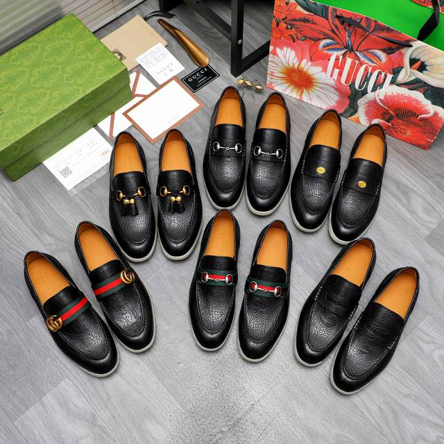 商品商标：Gucci 古驰 皮鞋 正码码数: 39-44 38.45.46要订做 不退换 商品材料：精选大象纹牛皮鞋面 水染牛皮内里 橡胶大底