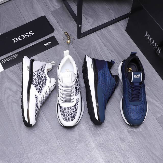 商品商标：Boss 休闲鞋 正码码数: 38-44 商品材料：精选牛皮拼接印花透气鞋面 牛皮鞋垫 弹力布内里 橡胶大底