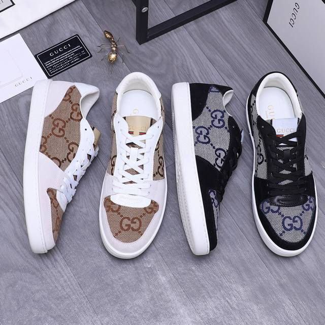 商品商标：Gucci 古驰 休闲鞋 正码码数: 38-44 商品材料：精选牛皮拼接织布印花鞋面 羊皮内里 原版大底