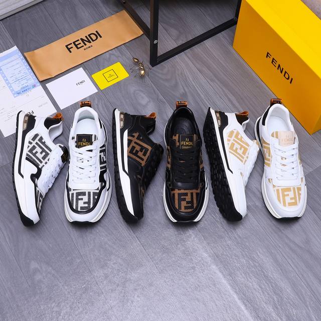 商品商标：Fendi 芬迪 休闲鞋 正码码数: 38-44 商品材料：精选 牛皮拼接印花透气鞋面 羊皮内里 橡胶大底
