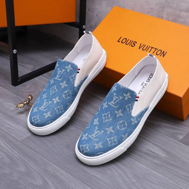 商品商标：Louis Vuitton 路易威登 休闲套脚鞋 正码码数: 38-45 商品材料：精选牛皮配牛仔织布鞋面 猪皮内里 橡胶大底