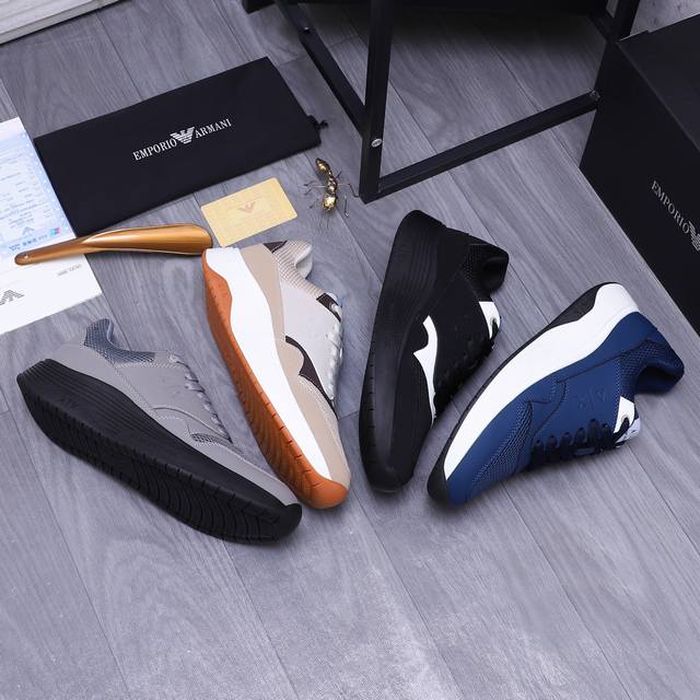 商品商标：Armani 阿玛尼 休闲鞋 正码码数: 39－45 商品材料：精选牛皮拼接鞋面 网布内里 原版大底