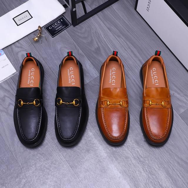 商品商标：Gucci 古驰 商务休闲皮鞋 正码码数: 38-44 45订做不退换 商品材料：精选擦色牛皮鞋面 羊皮内里 橡胶大底